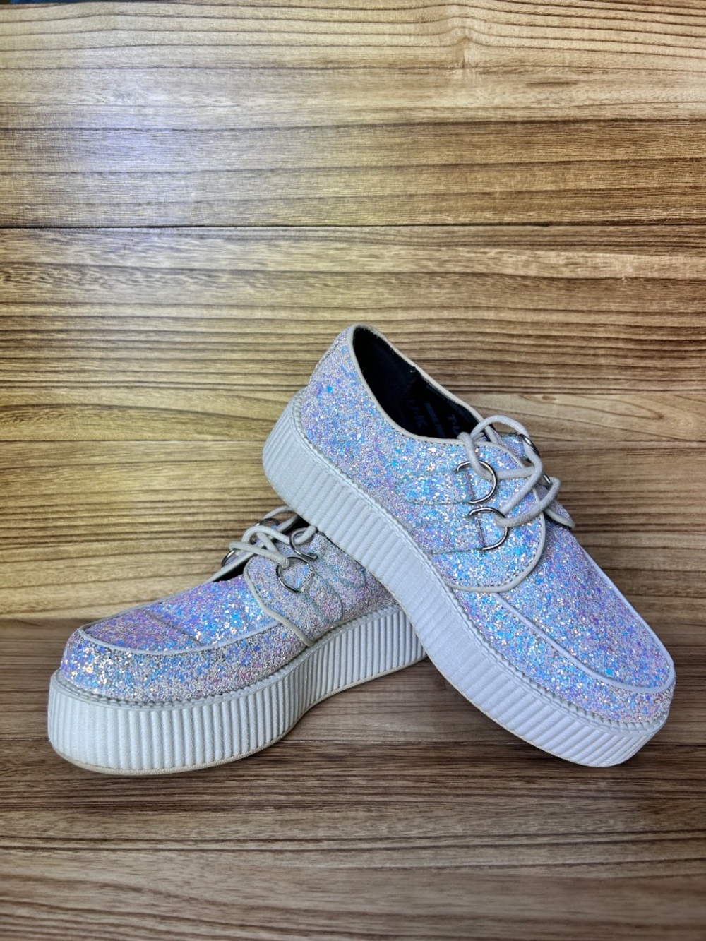 T.U.K. Glitter Viva Mondo Creeper Platforms Womens sz 8